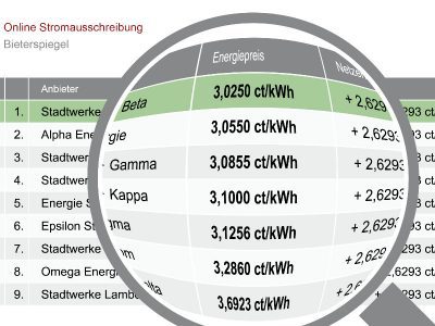Energiebeschaffung - enPORTAL Bieterspiegel nach erfolgten Online-Ausschreibungen zeigt günstigsten Energieanbieter
