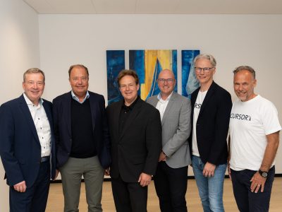 Der CURSOR-Vorstand und neue Aufsichtsrat von links nach rechts: Thomas Rühl (Gründer und CFO bei CURSOR), Thomas Schmidt (Vorstand ENTEGA AG), Prof. Dr. Sven Keller (Technische Hochschule Mittelhessen und neuer AR-Vorsitzender), Tobias Truhn (Aufsichtsratsvorsitzender bei adesso business consulting AG), Jürgen Heidak (CEO bei CURSOR) und Andreas Lange (CSO bei CURSOR).
