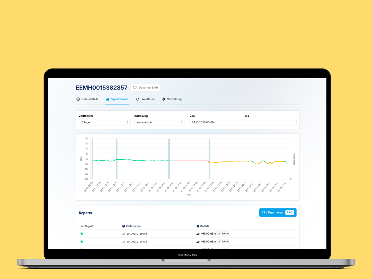 Das SPiNE Netzwerkmanagement-System stellt Mobilfunkqualität, Signalstärken und weitere WAN-Kommunikationsparameter der Gateways in Echtzeit dar.