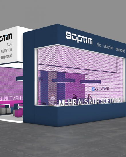 Der neue Soptim Messestand bietet Raum für persönliche Gespräche: Stand 1E130 in Halle 1