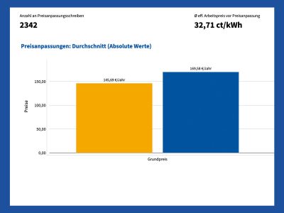 Diese Visualisierung zeigt die Preisanpassungen für verschiedene Anbietercluster in Deutschland. Die Daten umfassen Grundpreis, Arbeitspreis und effektiven Arbeitspreis vor und nach der Preisanpassung.
