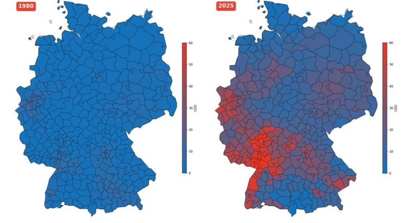 Der neue Techem Hitzeatlas Deutschland zeigt, dass der Südwesten besonders betroffen ist. Hohe Hitzebelastung und starke Zunahme seit 1980.