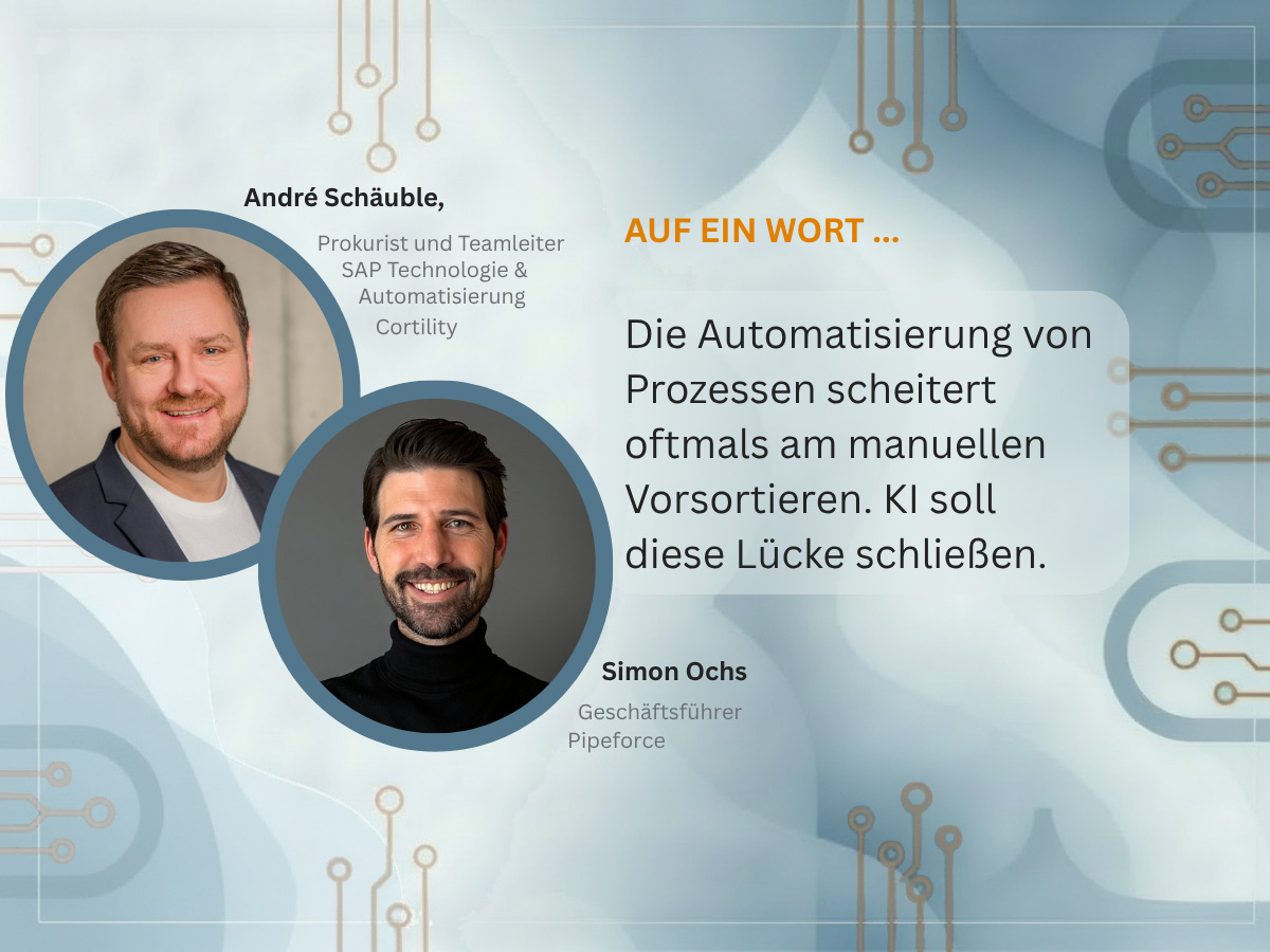 „KI ist in erster Linie ein Enabler, um Kernprozesse im Kundenservice zu automatisieren“, sagen André Schäuble von Cortility und Simon Ochs von Pipeforce.