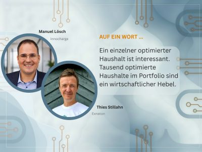 Wie werden aus Smart Metern neue Geschäftsmodelle? Manuel Lösch (innocharge, links) und Thies Stillahn (Exnaton) geben Antworten.