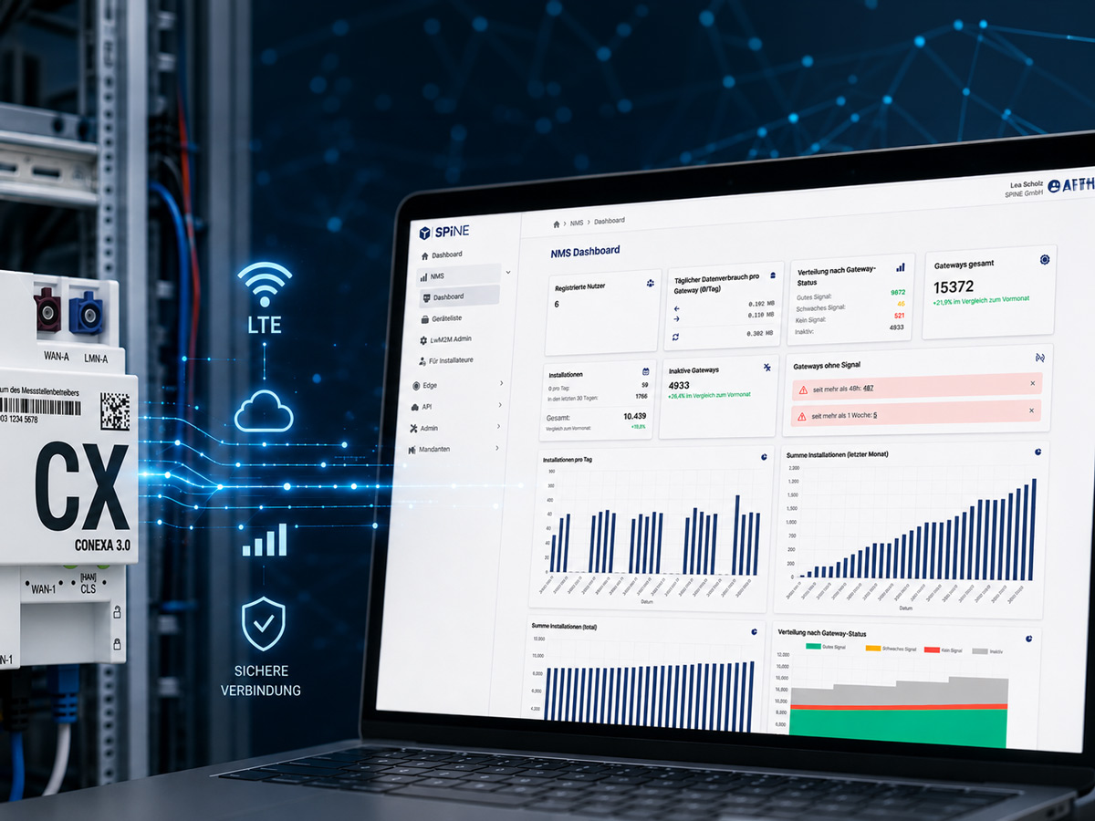 Thüga SmartService bietet ihren Kunden die Möglichkeit ein NMS von SPiNE zur Überwachung von Smart Meter Gateways (SMGW) zu nutzen.