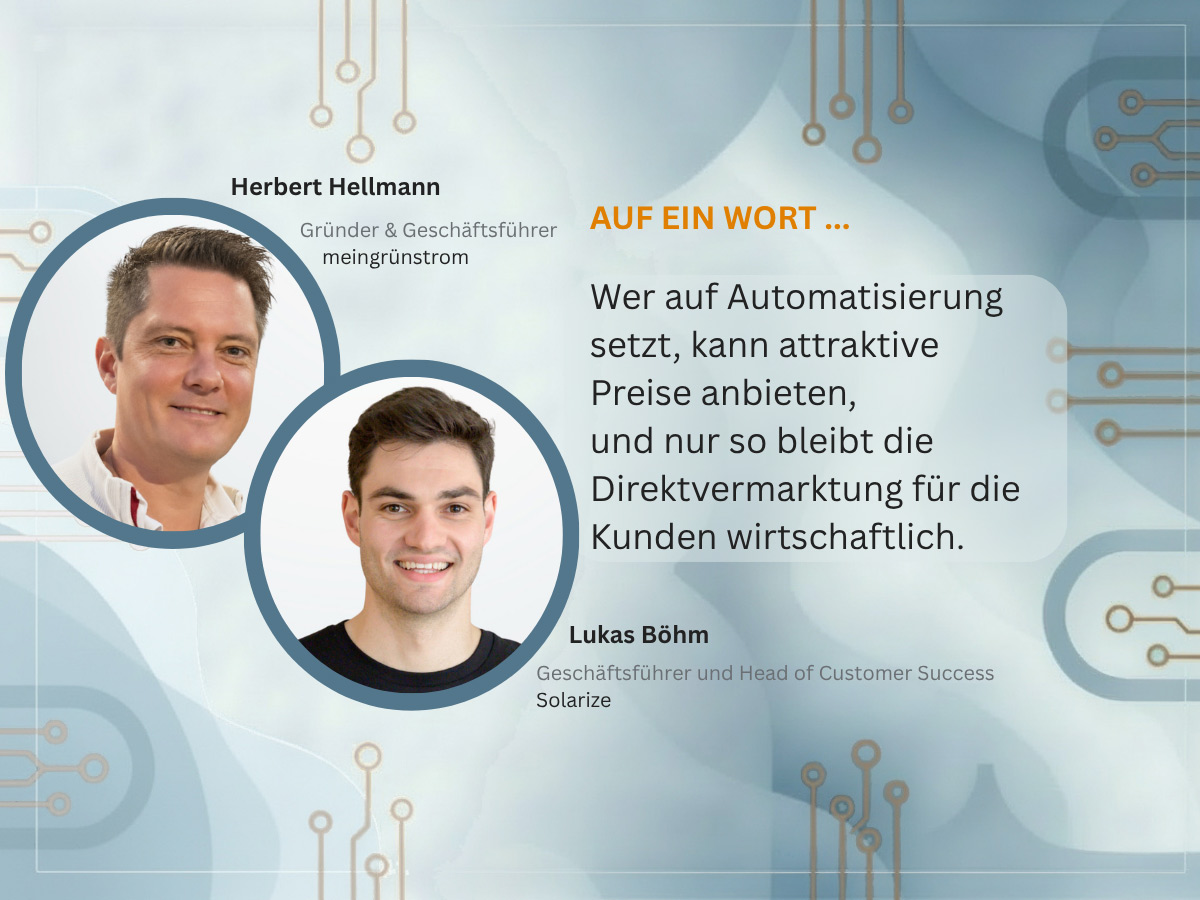Herbert Hellmann (meingrünstrom, links) und Lukas Böhm (Solarize) sprechen über die wachsende Bedeutung der Direktvermarktung.